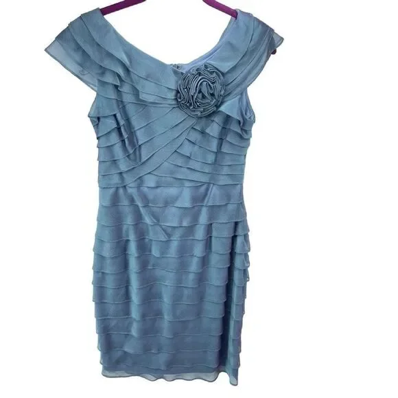 London Times Womens Flower Dress Knee Length Layered Lined Pale Dress 6 Petite - Picture 4 of 9